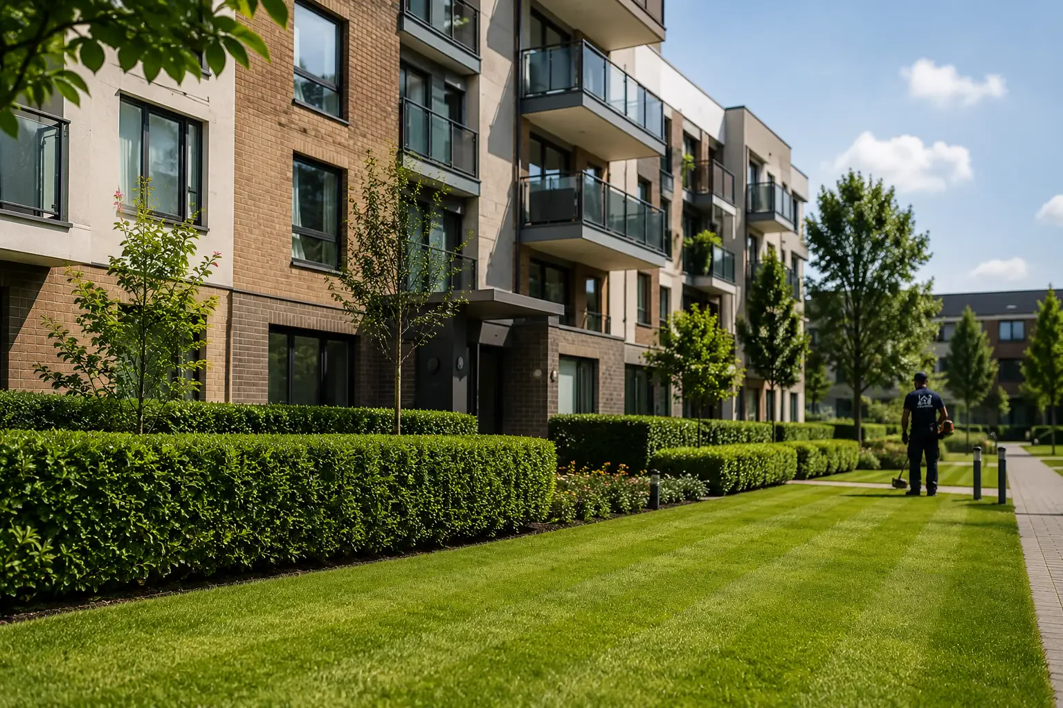 Beautifully landscaped communal grounds at a London apartment block